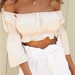 LPA Light pink cropped linen blouse